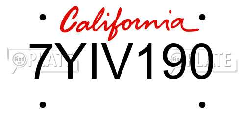 7YIV190 California License Plate