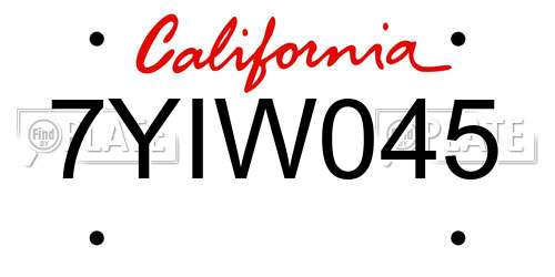 7YIW045 California License Plate