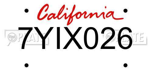 7YIX026 California License Plate