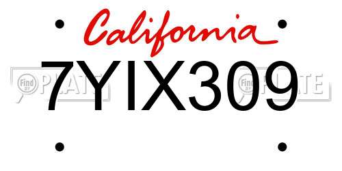7YIX309 California License Plate
