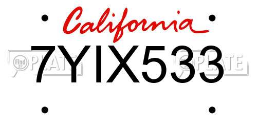 7YIX533 California License Plate