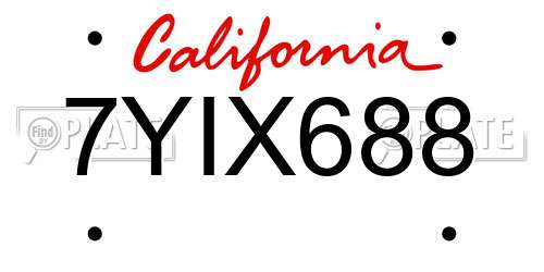 7YIX688 California License Plate