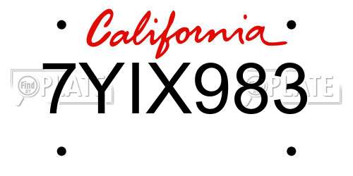 7YIX983 California License Plate