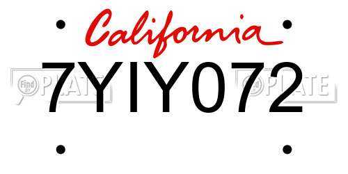 7YIY072 California License Plate