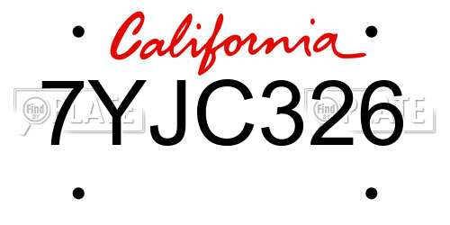 7YJC326 California License Plate