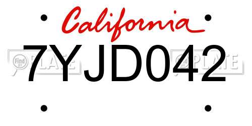 7YJD042 California License Plate