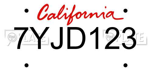 7YJD123 California License Plate