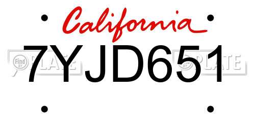 7YJD651 California License Plate