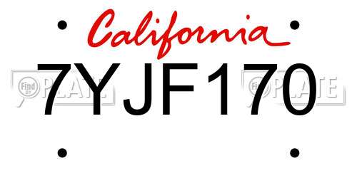 7YJF170 California License Plate