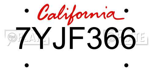 7YJF366 California License Plate