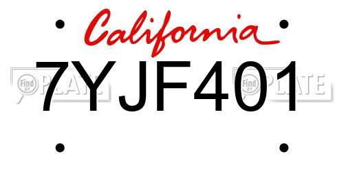 7YJF401 California License Plate