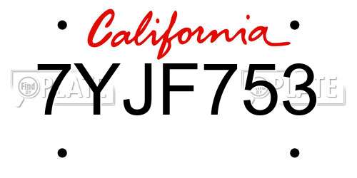 7YJF753 California License Plate