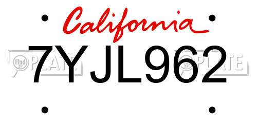 7YJL962 California License Plate
