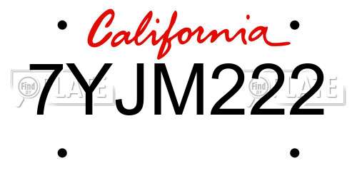7YJM222 California License Plate