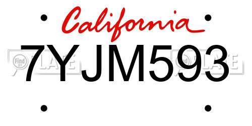 7YJM593 California License Plate
