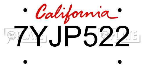 7YJP522 California License Plate