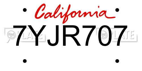 7YJR707 California License Plate