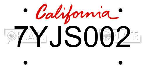 7YJS002 California License Plate