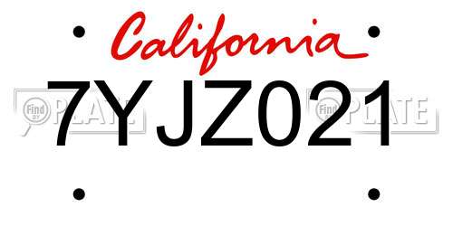 7YJZ021 California License Plate