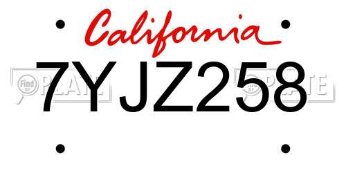 7YJZ258 California License Plate