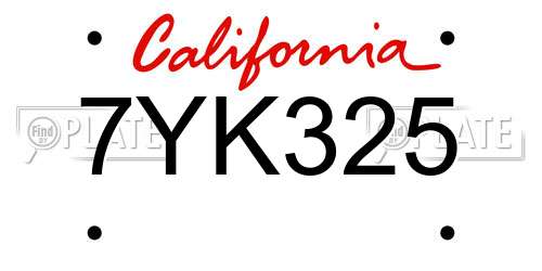 7YK325 California License Plate