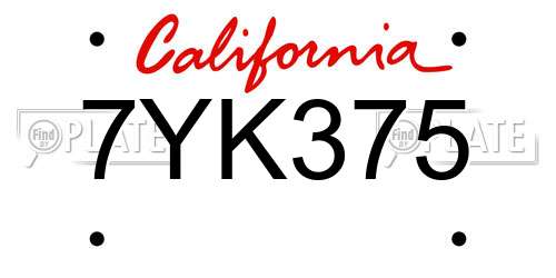 7YK375 California License Plate