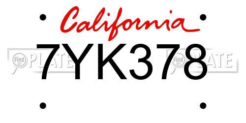 7YK378 California License Plate