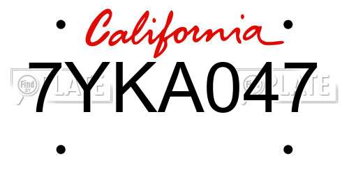 7YKA047 California License Plate