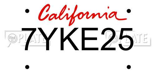 7YKE25 California License Plate