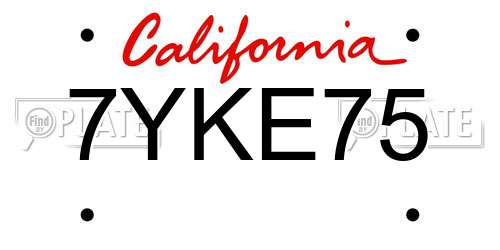 7YKE75 California License Plate