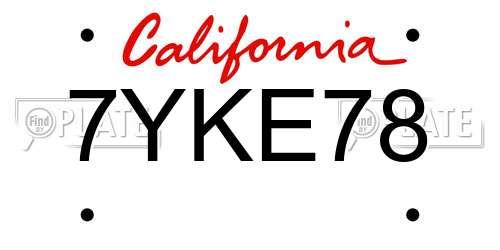 7YKE78 California License Plate