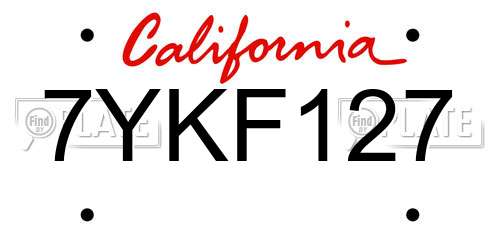 7YKF127 California License Plate