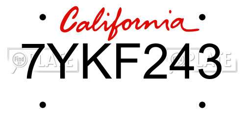 7YKF243 California License Plate