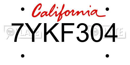 7YKF304 California License Plate