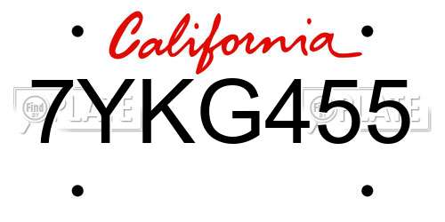 7YKG455 California License Plate