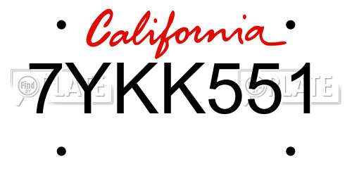 7YKK551 California License Plate