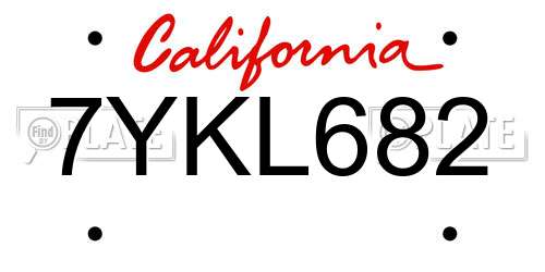 7YKL682 California License Plate