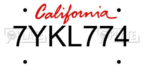 7YKL774 California License Plate