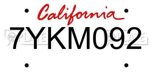 7YKM092 California License Plate