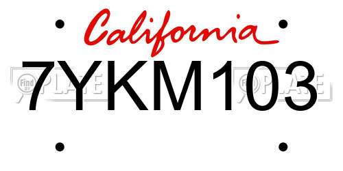 7YKM103 California License Plate
