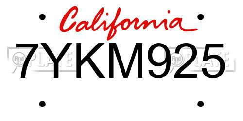 7YKM925 California License Plate