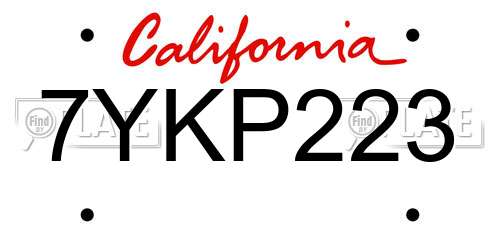 7YKP223 California License Plate