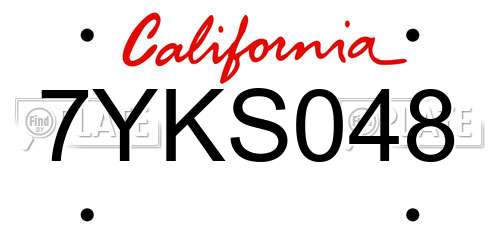 7YKS048 California License Plate