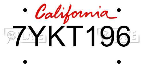 7YKT196 California License Plate