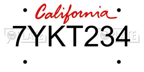 7YKT234 California License Plate