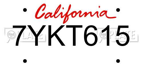 7YKT615 California License Plate