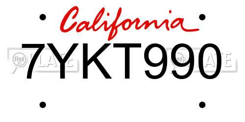 7YKT990 California License Plate