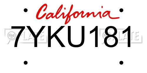 7YKU181 California License Plate