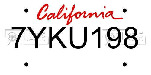 7YKU198 California License Plate