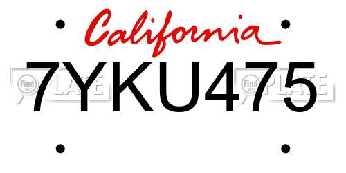 7YKU475 California License Plate